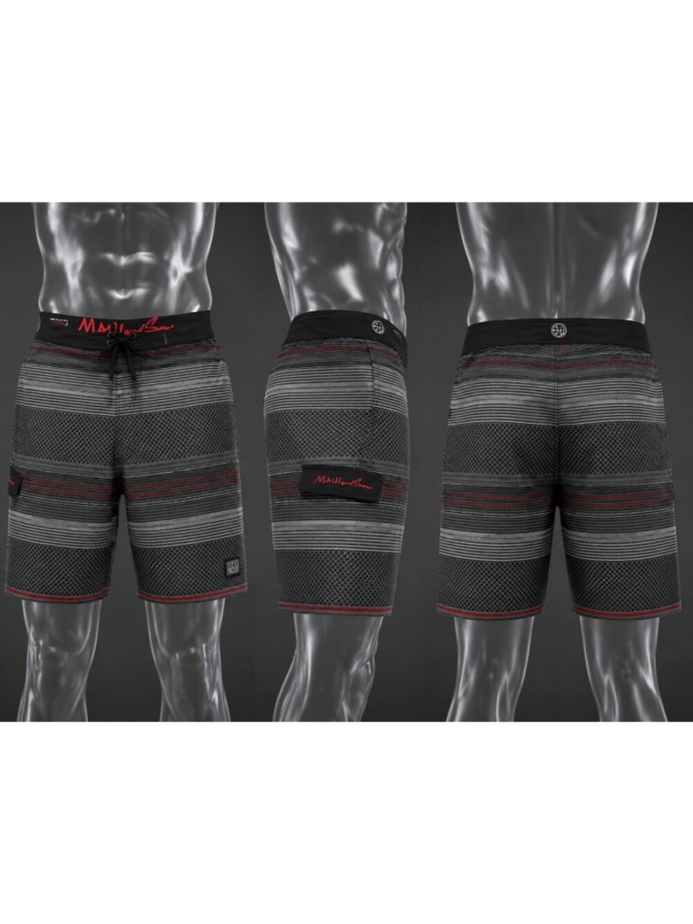 MAUI and SONS Men's Black Shark Board Shorts Polyester Stretch Size 36
